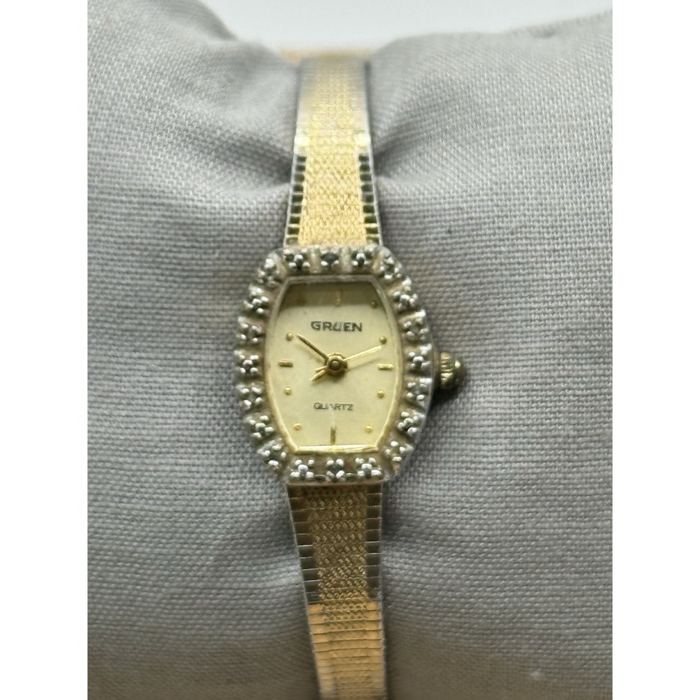 Vintage Gruen Quartz Ladies Watch Gold Tone Rhinestone Bezel UNTESTED